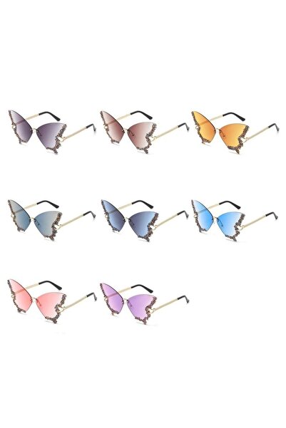 REDz Accessories Glamour Butterfly Glasses, Multicolored Crystals, Festival Fashion, UV400 Protection, Yellow