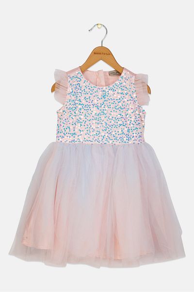 Luna Moon Kids Girl Textured Party-wear Dress, Multicolor