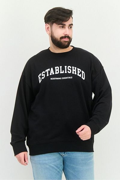 Established Redefining Essentials Men Crew Neck Long Sleeves Brand Logo Sweatshirt, Black