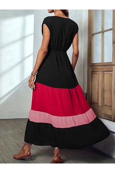 MRA Fashion Women's Short Sleeve Double Breasted Collar Multi Color Aerobin Dress