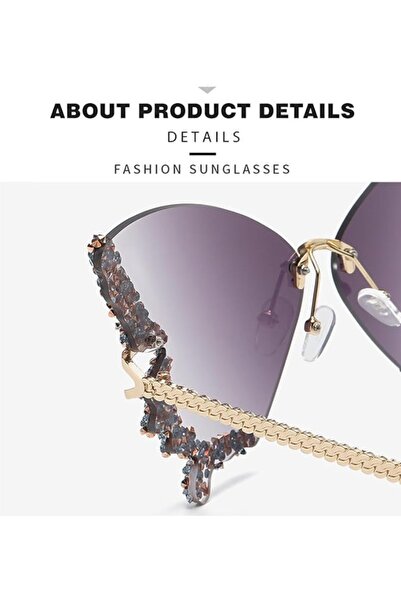 REDz Accessories Glamour Butterfly Glasses, Multicolored Crystals, Festival Fashion, UV400 Protection, Yellow