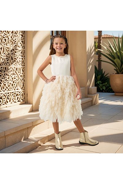 Juniors Textured Sleeveless A-line Dress with Round Neck and Zip Closure