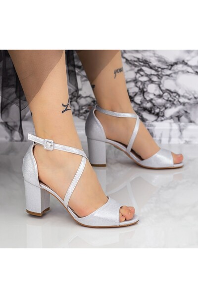 mei Sandale Dama cu Toc gros 2RG25 Argintiu Mei