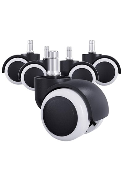 AB HOMES Set de 5 roți pentru scaun de birou, AB HOMES, transparente de 2,5 inch, ax de 11 mm, model cu frână, negru