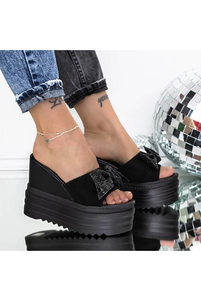 mei Women's Platform Slippers 3AW313 Black | Mei