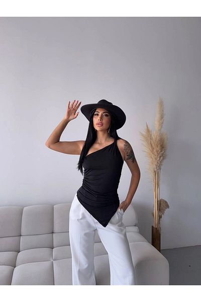 hazelin Γυναικεία μαύρη μπλούζα με έναν ώμο με ασύμμετρη κοπή HZL25S-FRY123241