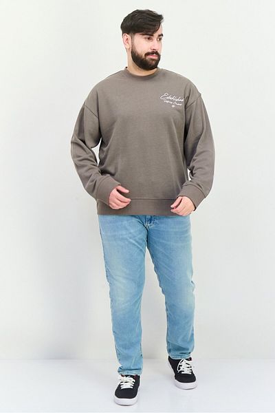 Established Redefining Essentials Men Crew Neck Long Sleeves Brand Logo Sweatshirt, Charcoal Grey