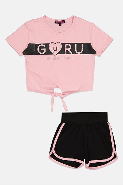 Guru 99 Kids Girl 2 Pieces Graphic Print Top And Short Set, Multicolor