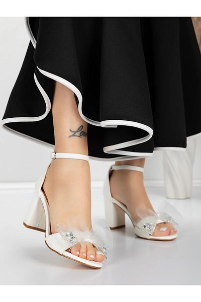 mei Women's Sandals with Thick Heels 5XKK23 White | Mei