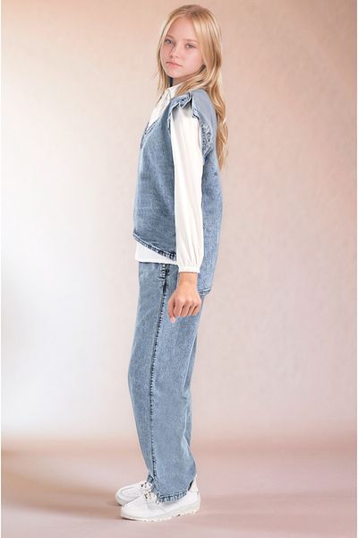 Asortik Kids Κορίτσι Παιδικό 3 τεμάχιο τζιν Jean Suit Ταιριάζει σε Τζιν Παντελόνι-Τζιν Μπλούζα-Πουκάμισο σιφόν