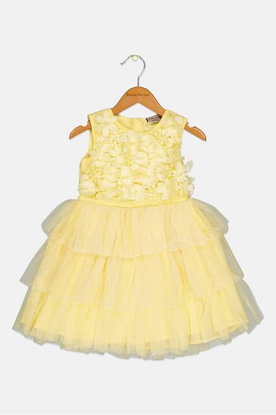 Luna Moon Toddlers Girl Textured Dress, Yellow
