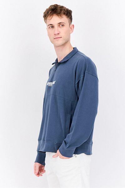 Established Redefining Essentials Men High Neck Long Sleeves Brand Logo Sweatshirt, Slate Blue