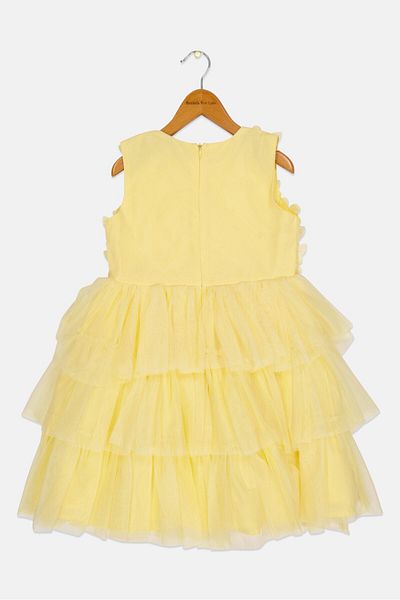 Luna Moon Kids Girl Textured Party Dress, Light Yellow