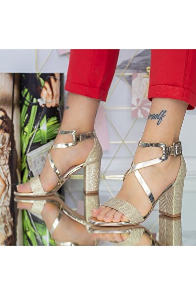 mei Γυναικεία Σανδάλια με Χοντρά Τακούνια XKK522 Χρυσό (D51) Mei