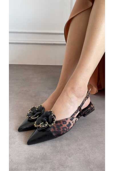 M&B Chain Detail Women's Ballet Shoes Large Size 2 cm Heel between 36 43