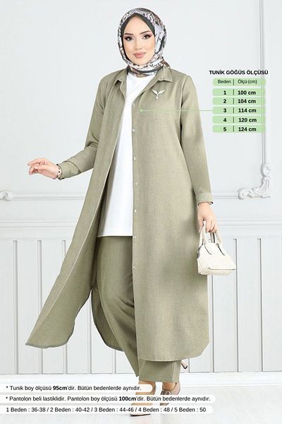ModaMerve Buttoned Front Hijab Set 808OZR1047-M Light Sage