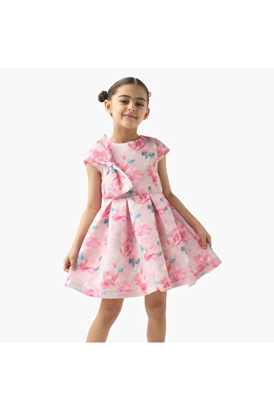 Juniors All-Over Floral Print Dress with Cap Sleeves