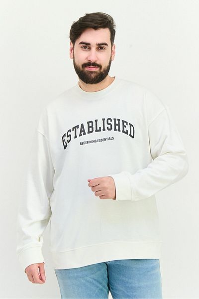 Established Redefining Essentials Men Crew Neck Long Sleeves Brand Logo Sweatshirt, White