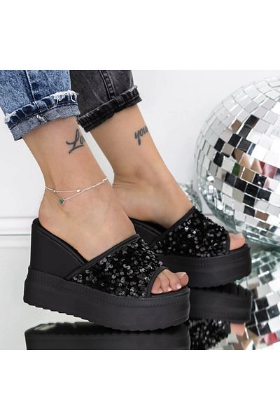 mei Women's Platform Slippers 3AW316 Black | Mei