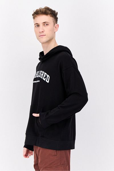 Established Redefining Essentials Men Hooded Long Sleeves Brand Logo Sweatshirt, Black