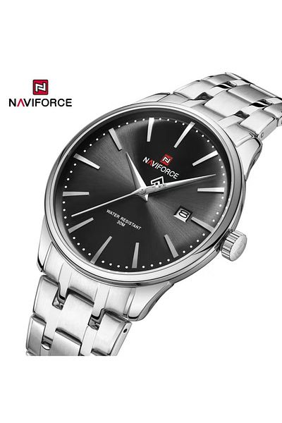 Naviforce Men's Analog Watch – Classic Stainless Steel Design, 30M Water Resistant, Date Display