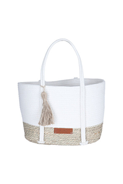 Generic Al Saif Gallery wicker thermos bag, 40 x 30 cm - white beige