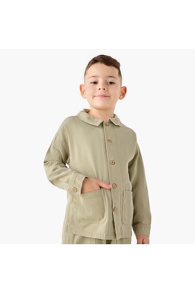ELIGO Solid Long Sleeves Shirt and Pants Set