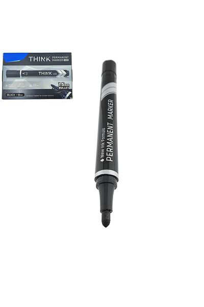 OEM Set of 12 black permanent markers, THINK U100, with 1.5MM round tip, for writing on any surface