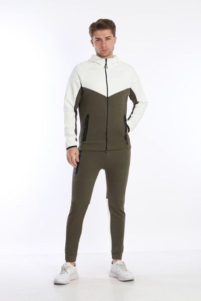2AS Tech Fleece Khaki-White Tracksuit Set