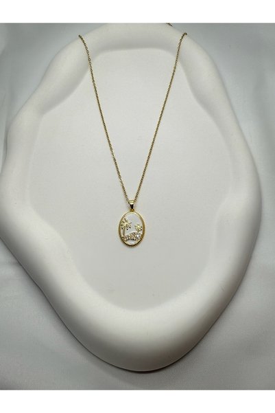Mila Lumiere Design Palm Tree Charm Gold Gold Color Steel Necklace