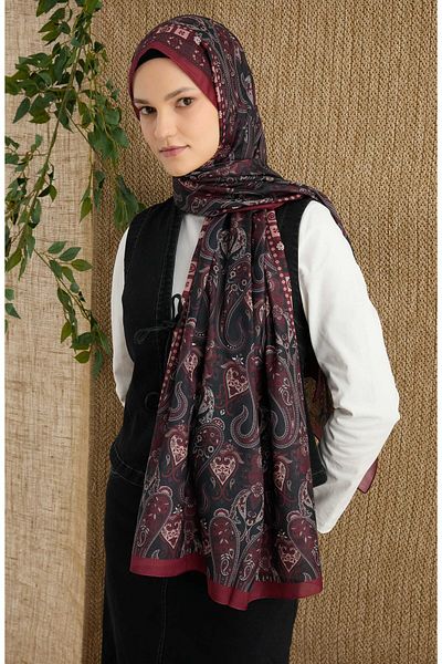 Fatma Atasoy Rosalie Burgundy Ethnic Pattern Shawl
