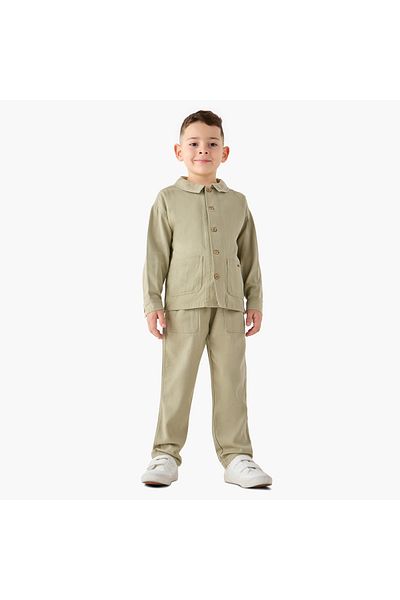 ELIGO Solid Long Sleeves Shirt and Pants Set