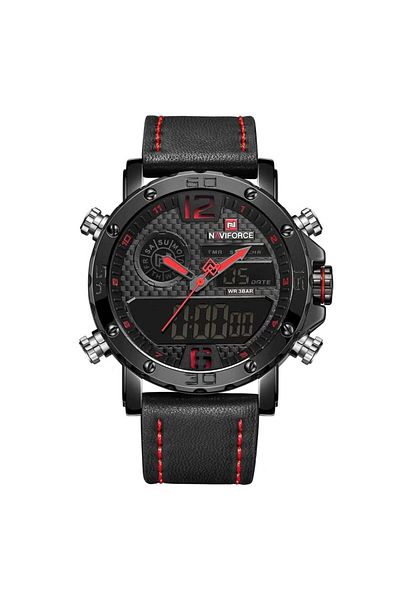 Naviforce Sport Analog-Digital Wrist Watch for Men with Leather Strap Water Resistant -Function Chronograph