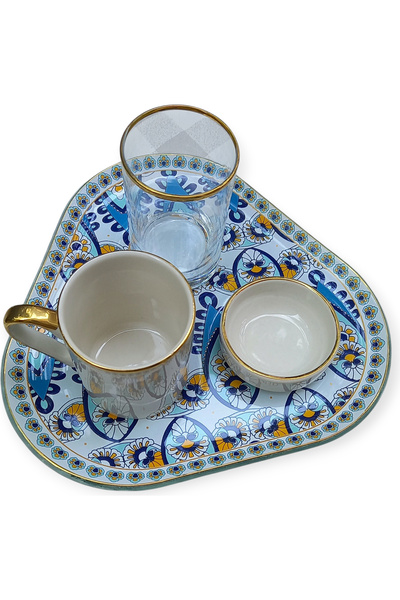 Mondecor KAHVE FİNCAN TEK KİŞİLİK LOTUS BLUE 4 PARÇA