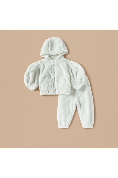 Juniors Textured Long Sleeves Hooded Zip Through Jacket and Joggers