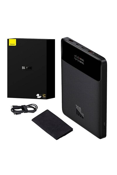 Baseus External Battery 100w, 2x Usb, 2x Type-c, 20,000mah, Type-c Cable Included, Power Bank Blade, Black