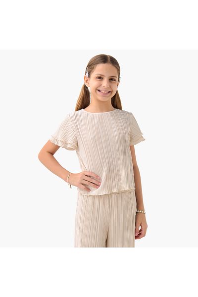 Juniors Pleated Top and Pants Set