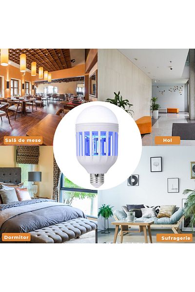 Echo Soul Set 4 becuri LED 2 in 1 cu lampa UV anti insecte Echo Soul, aparat anti tantari, muste, 9w