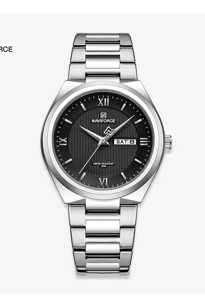 Naviforce Unisex Luxury Quartz Watch – 38.5mm Black Dial, Stainless Steel, Day & Date Display