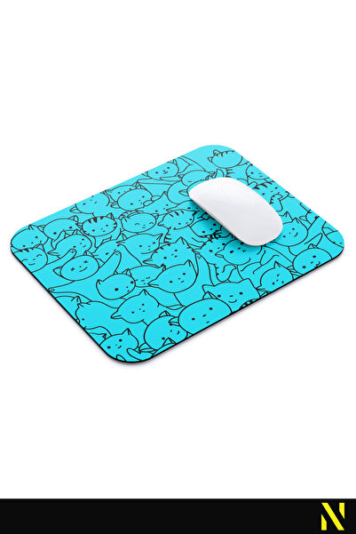 nilizma Cute Cats Turquoise Mouse Pad - 23 cm X 19 cm - Non-Slip Base Home and Office Use Mousepad