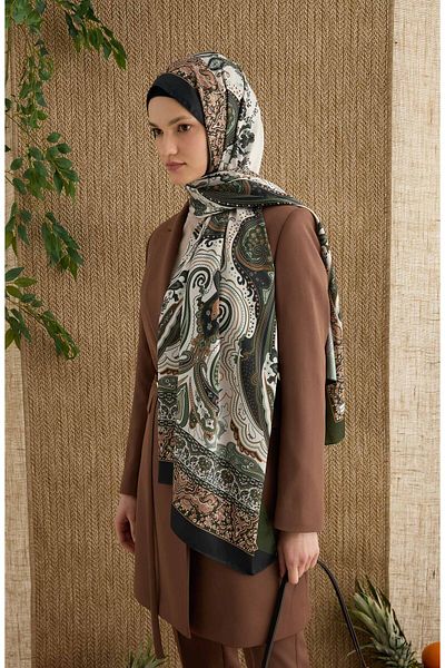 Fatma Atasoy Zenia Soft Khaki Voile Silk Shawl