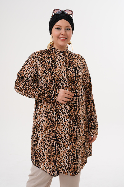 Polologin Butik imprimeu leopard Hakim Yaka Tunik