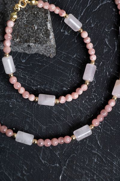 OSMANLI DOĞAL TAŞ Certified Rhodochrosite, Pink Quartz, Hematite Natural Stone Set