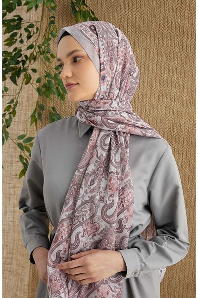 Fatma Atasoy Rosalie Silver Gray Ethnic Pattern Shawl