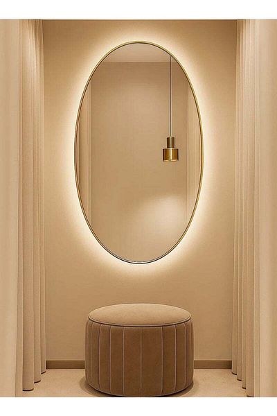 Taimi Oval Wall Mirror with Gold Aluminum Frame and Touch Backlit for Bathroom 80 x 60 cm