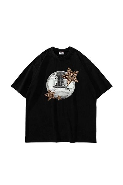Sekizbiraltı Μαύρο μπλουζάκι Leopard Disco Printed Oversize Unisex