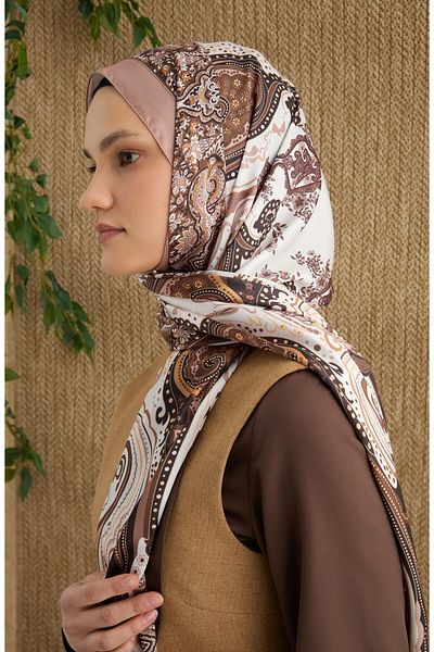 Fatma Atasoy Zenia Soft Brown Voile Silk Shawl