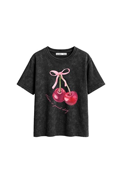 CİNEMA MODA Tricou negru pentru femei, lavabil, cu imprimeu Have a Good Day