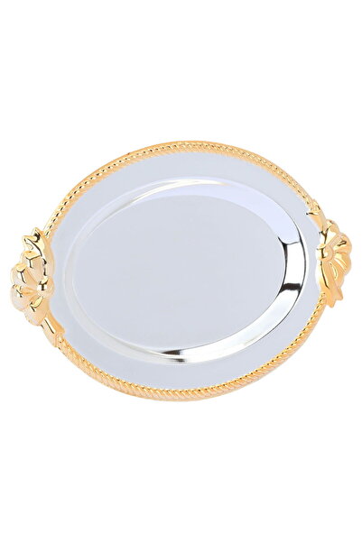 Alsaif Gallery Oval Small Silver Plated Dessert Plate with Gold Edged Handle ...