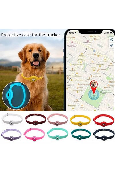 REDz Accessories Sports Collar with Airtag Holder, Anti-Lost, Adjustable, Silicone, Green